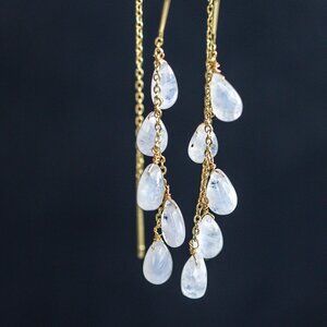 Moonstone Threader Earrings STUNNING Gemstone Dangle Earrings Bride Bridesmaid